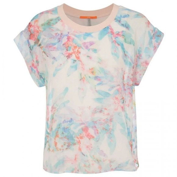 NWT Hugo Boss Orange Kaflowy Semi-Sheer Watercolor Shirt in Cream Size 4 - Picture 9 of 10